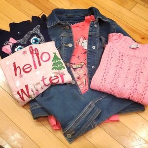 Winter pinks bundle with Jean jacket! Size 7 (sweater runs big- Old Navy XS5)